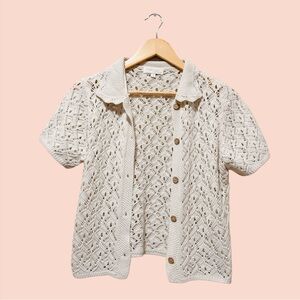 Rebellion Ivory Crochet Open-Knit Short Sleeve Top